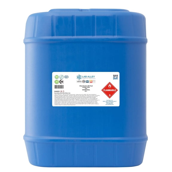 Lab Alley Ethanol Chemical Solvent, 200 Proof Food Grade, Kosher, Halal, 5 Gallons
