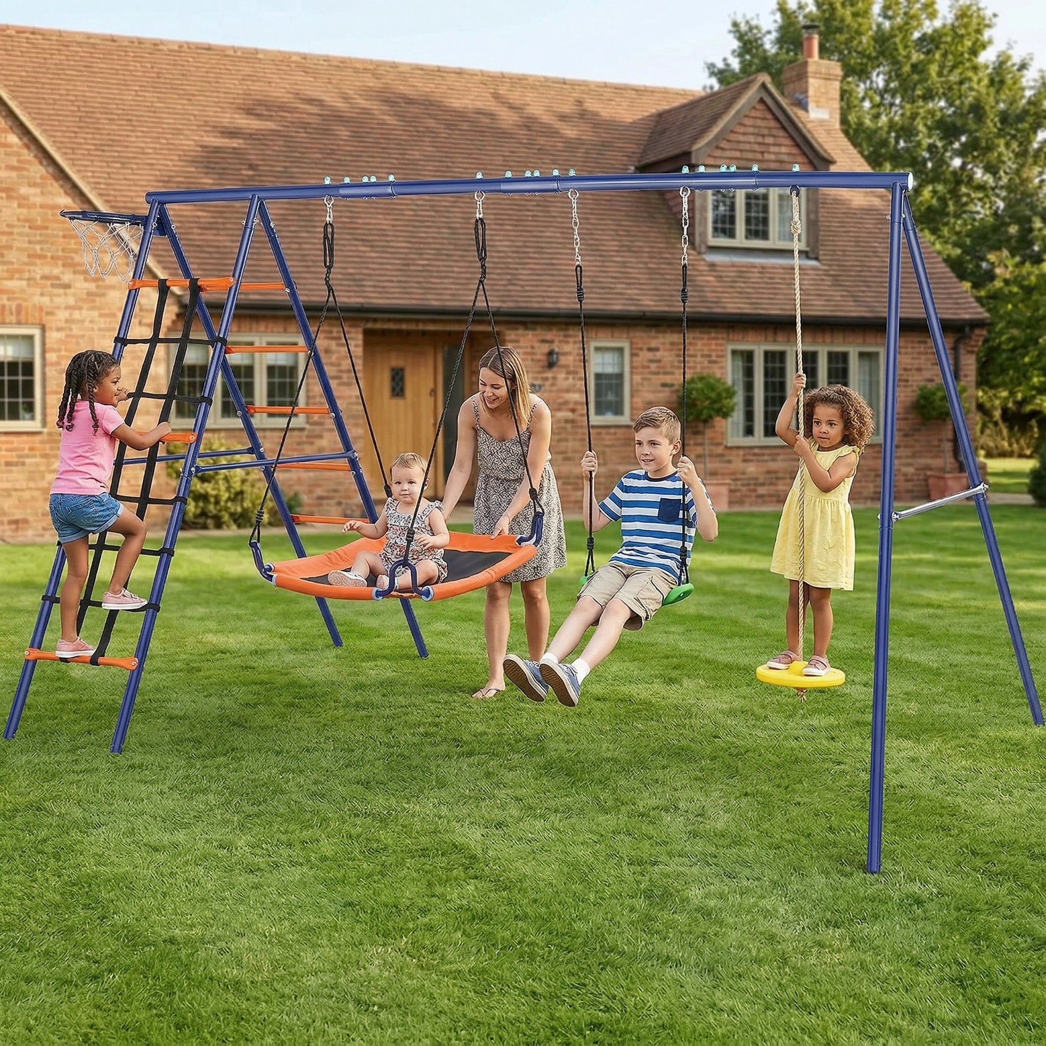 Veeboto Metal Swing Set, 6-in-1 Patio Playground, 550lbs Heavy