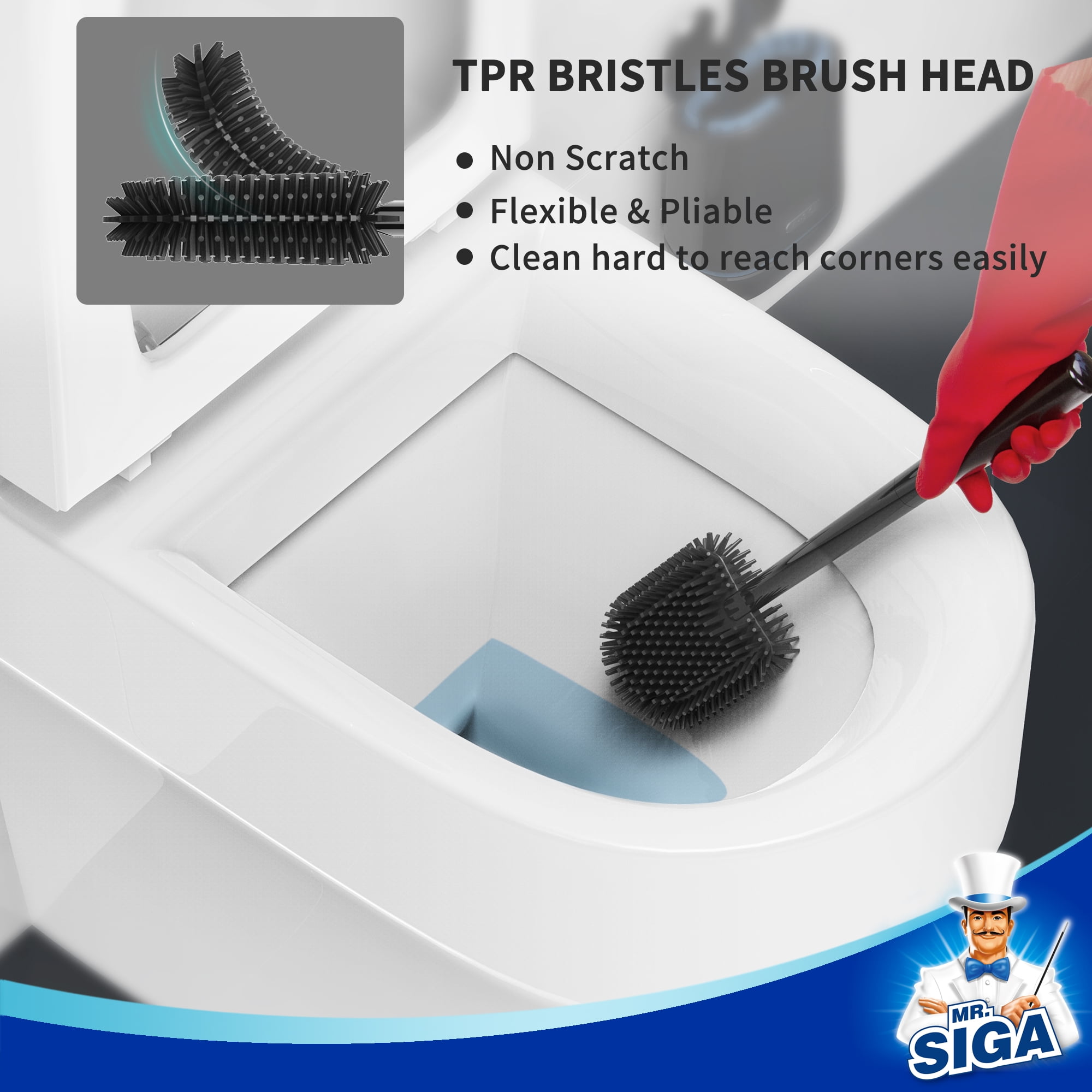 MR.Siga Toilet Bowl Brush, Wall Mounted Toilet Brush for Bathroom Cleaning,Black,1 Pack,for Adult