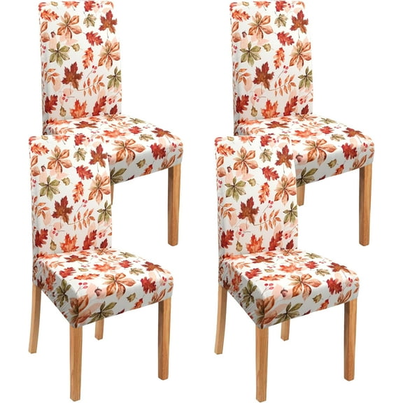Fall Thanksgiving Chair Cover Set of 4, Watercolor Maple Leaf Dining Chair Protector,Elastic Removable Washable Dining Chair Cover, Suitable for Autumn Thanksgiving Kitchen Restaurant Holiday Decor