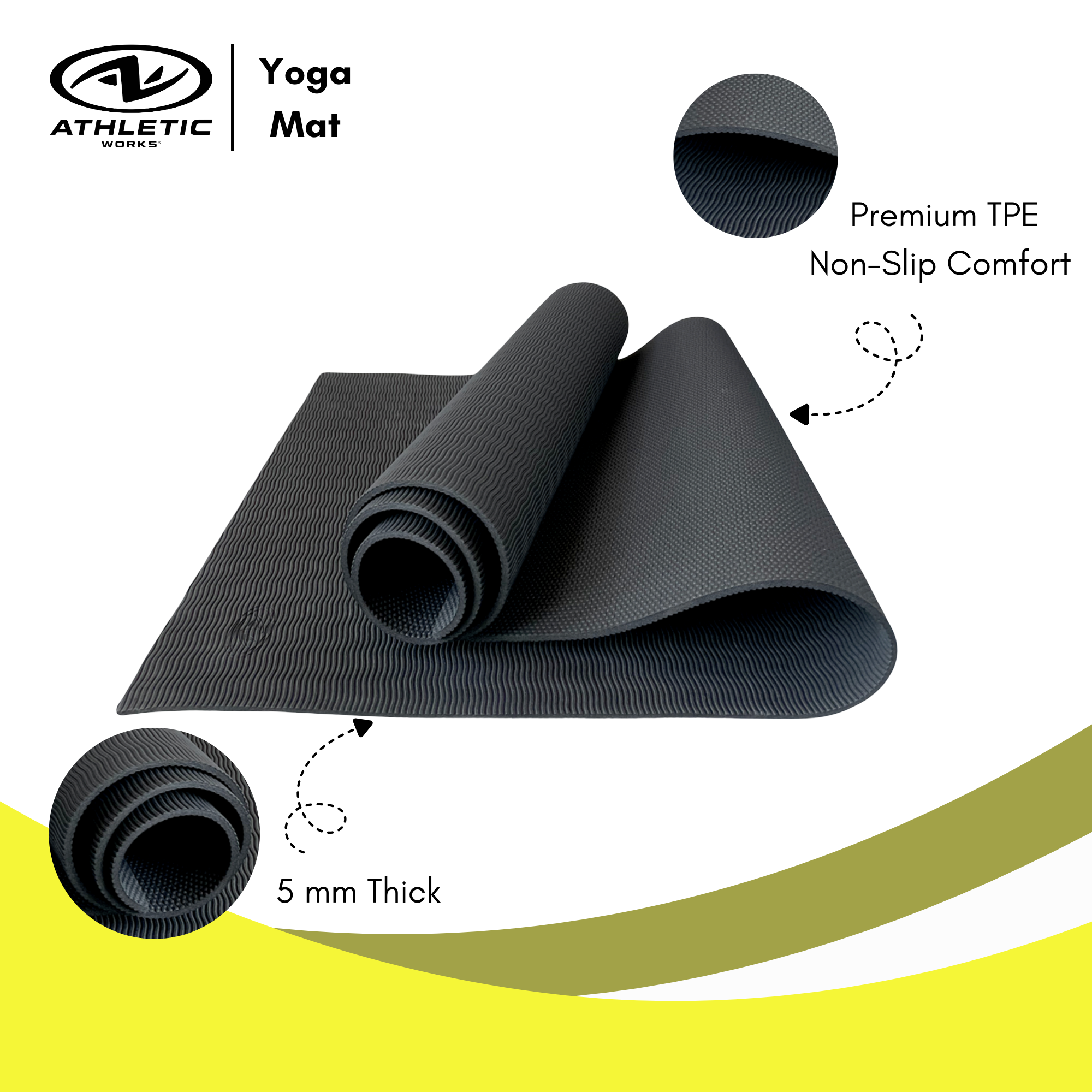 Athletic Works Yoga Mat, 68" x 24", 5mm TPE photo 7