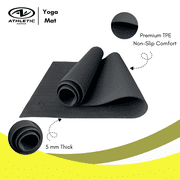Athletic Works 68x24 inch 5mm TPE Rich Black Yoga Mat with Carry Strap