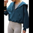 thumbnail image 2 of Sudadera con Capucha y Media Cremallera para Mujer, Informal, de Larga, Corta, con Cremallera de un Cuarto. Azul L, 2 of 8