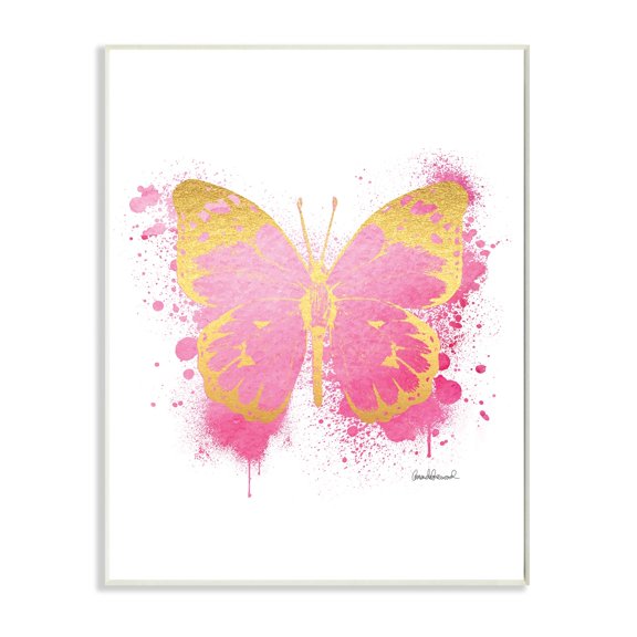 Stupell Industries Hot Pink Pop Butterfly Glam Paint Splatter Wall Plaque by Amanda Greenwood