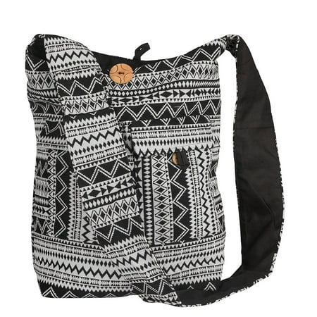 Tribe Azure Large Hobo Crossbody Sling Shoulder Bag Compartment Pockets Functional Zipper Travel Market Books Blanket Black