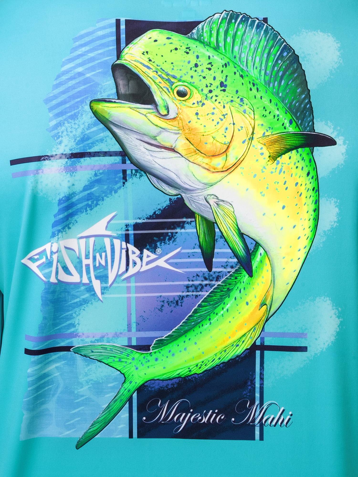 Fish N Vibe Men's Sublimated Long Sleeve Performance Tee, Scuba Blue/Fnv Majestic Mahi, 2XL