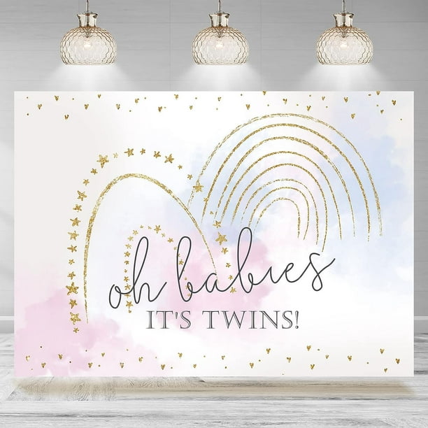 Rainbow Baby Shower Backdrop Oh Babies It's Twins Pink and Blue