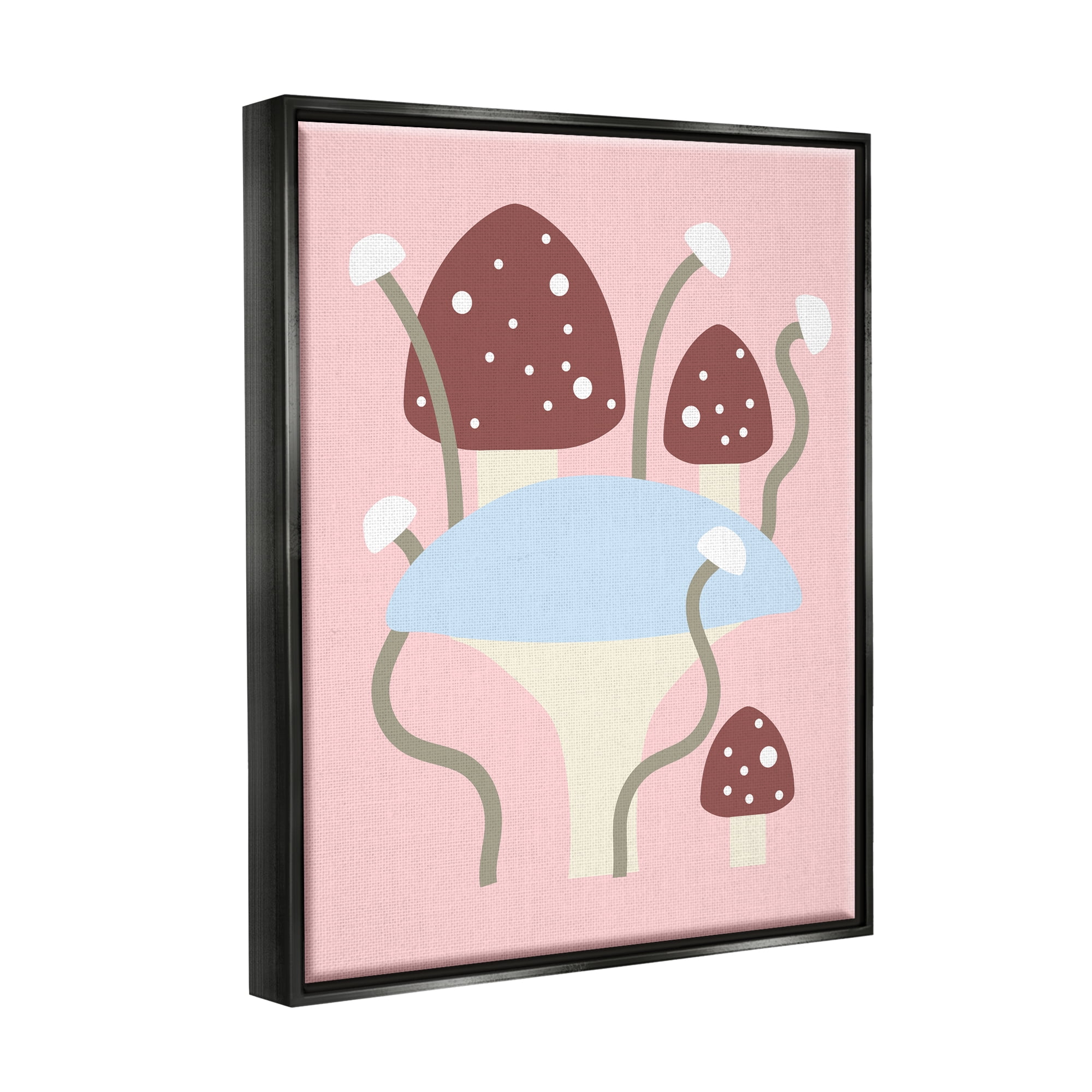 Stupell Industries Fun Mushrooms on Pink Botanical & Floral Painting Black Floater Framed Canvas Art Print Wall Art, 17 x 21