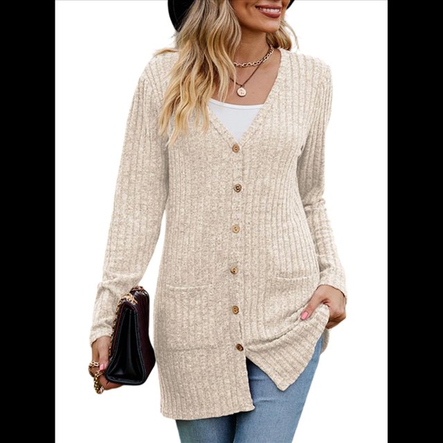 Cárdigan de Punto Suave para Mujer, Moda Otoño 2025, Abrigo de Larga Abierto con Bolsillos. Albaricoque XXL