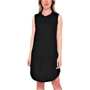 Bobeau Women's Soft French Terry Hooded Sleeveless Dress (Black,M)