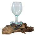 thumbnail image 2 of Balinese Handicraft Natural Driftwood Root With Molten Hand Blown Wine Glass, 2 of 8