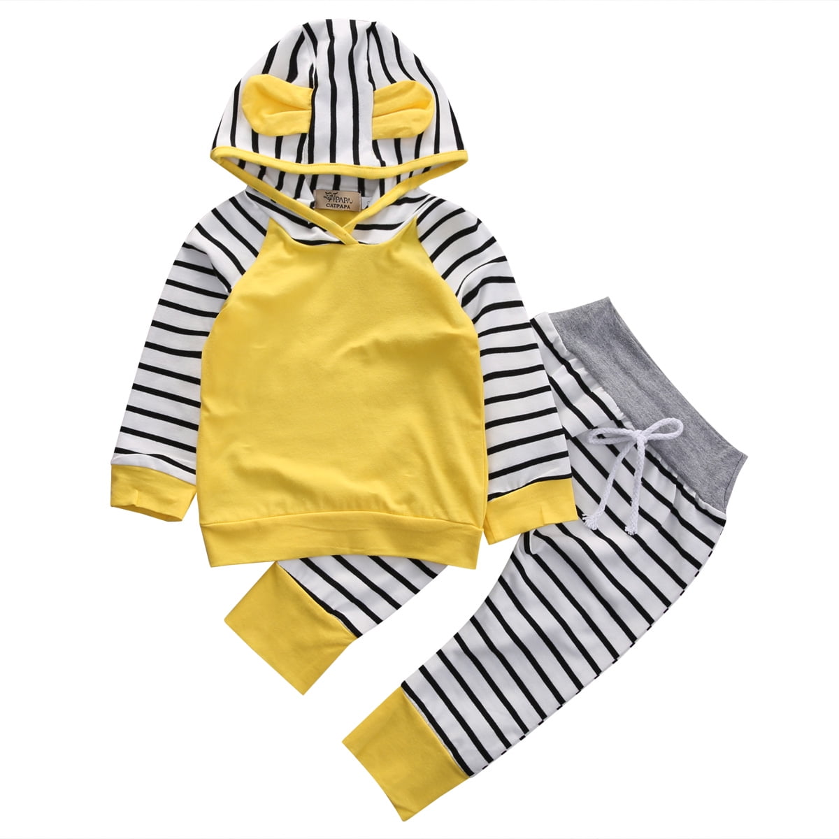 2pcs Newborn Infant Baby Boy Girls Outfits Hooded Tops+Pants Kids Clothes Set 