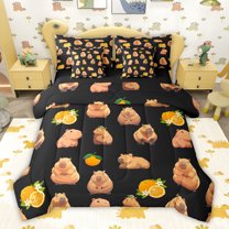 jejeloiu Kawaii Capybara 7-Piece Bedding Comforter Set,Cute Animals Lover King Bedding Sets For Boys Kids Reversible