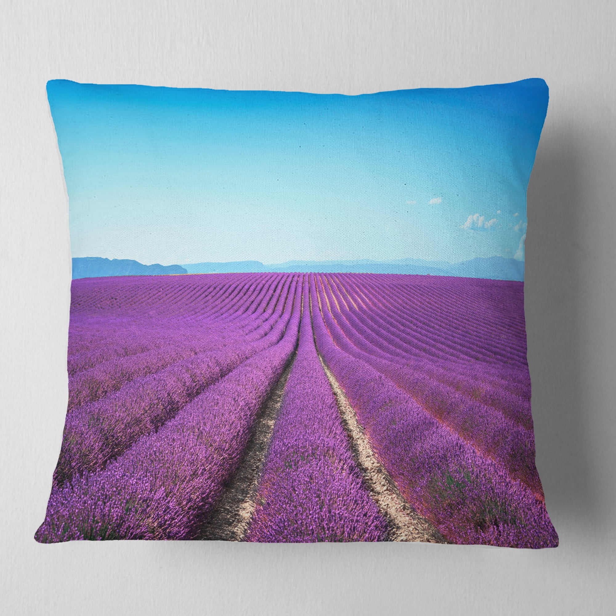 Designart Lavender Flower Blooming Fields - Abstract Throw Pillow - 16x16