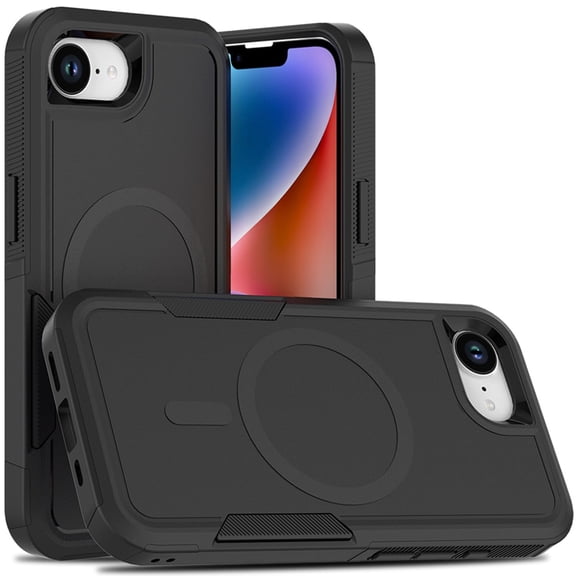 Allytechgroup Rugged Magnetic Case for Apple iPhone 16e/ 17e, Heavy Duty Shockproof Cover Compatible with Magsafe for iPhone 16e/ iPhone 17e, Black