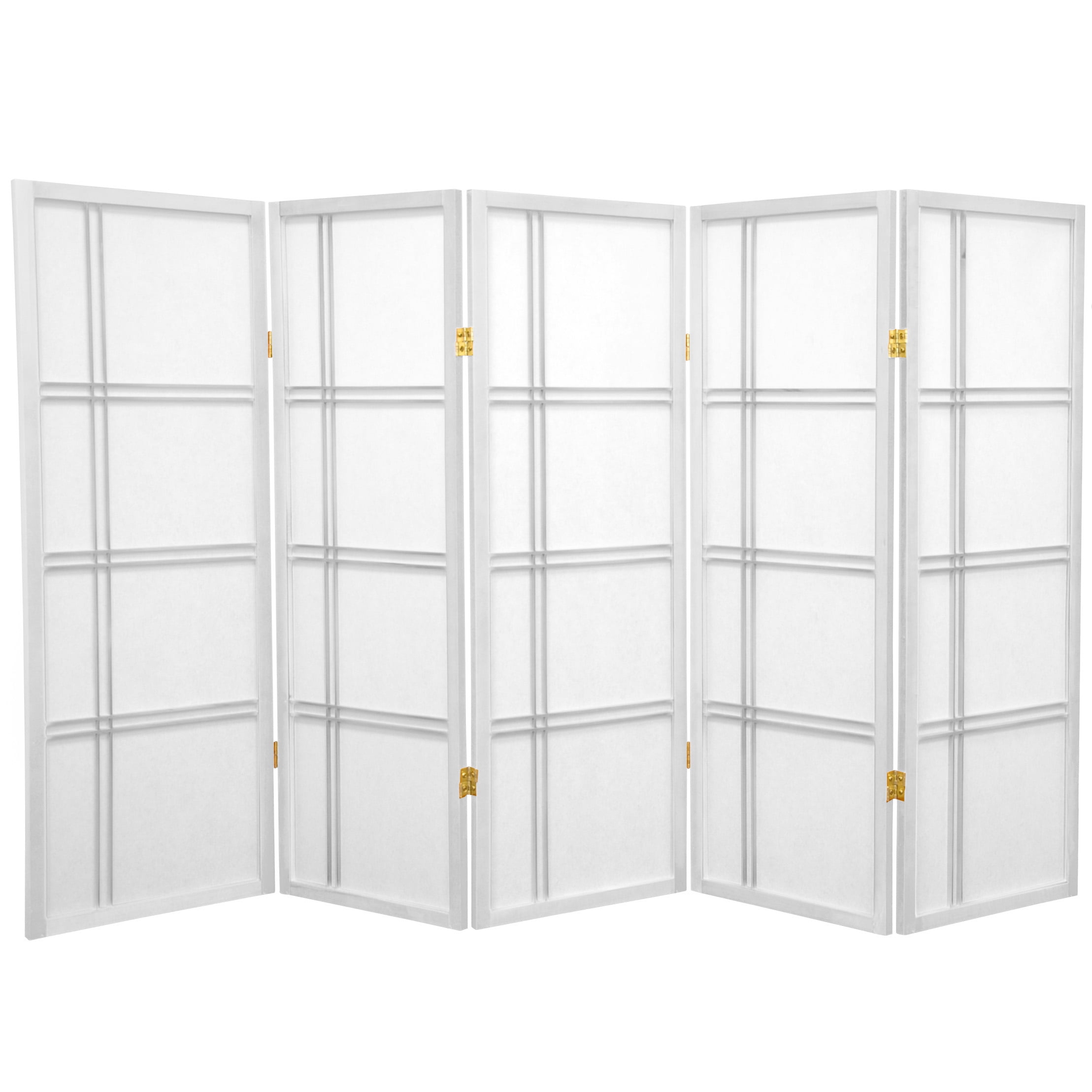 4 ft. Tall Japanese Design Double Cross Lattice Screen - White - 5 Panels