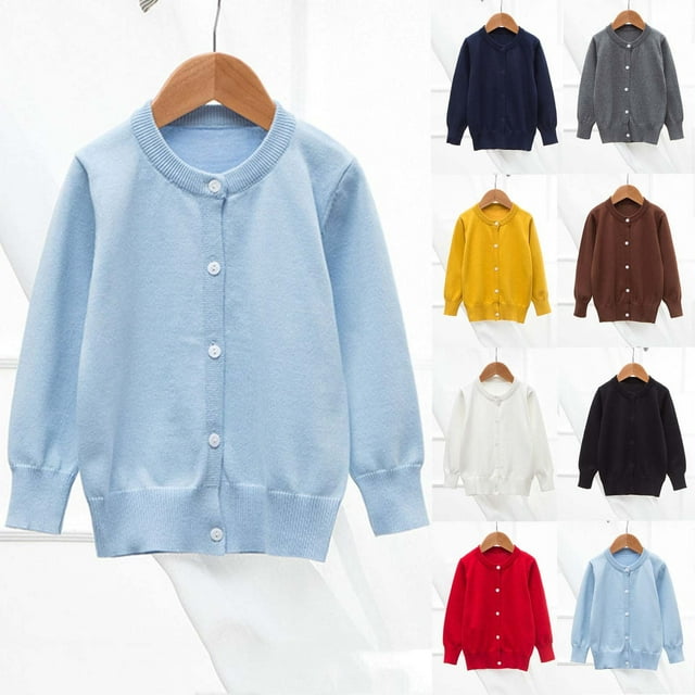 NJDVHB Hauts d'Hiver pour Tout-Petits, Hauts pour Filles Tout-Petits, Chandail en Molleton pour Garçons Filles, Hauts d'Automne pour Enfants Cardigan Tricoté en Polaire à Manches Longues Uni Col Rond avec Boutons, Blanc, 90