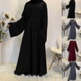thumbnail image 3 of Women's Traditional Muslim Abaya Dress Long Sleeve Maxi Length Lace Up Robe Solid Color High Waisted for Party, 3 of 12
