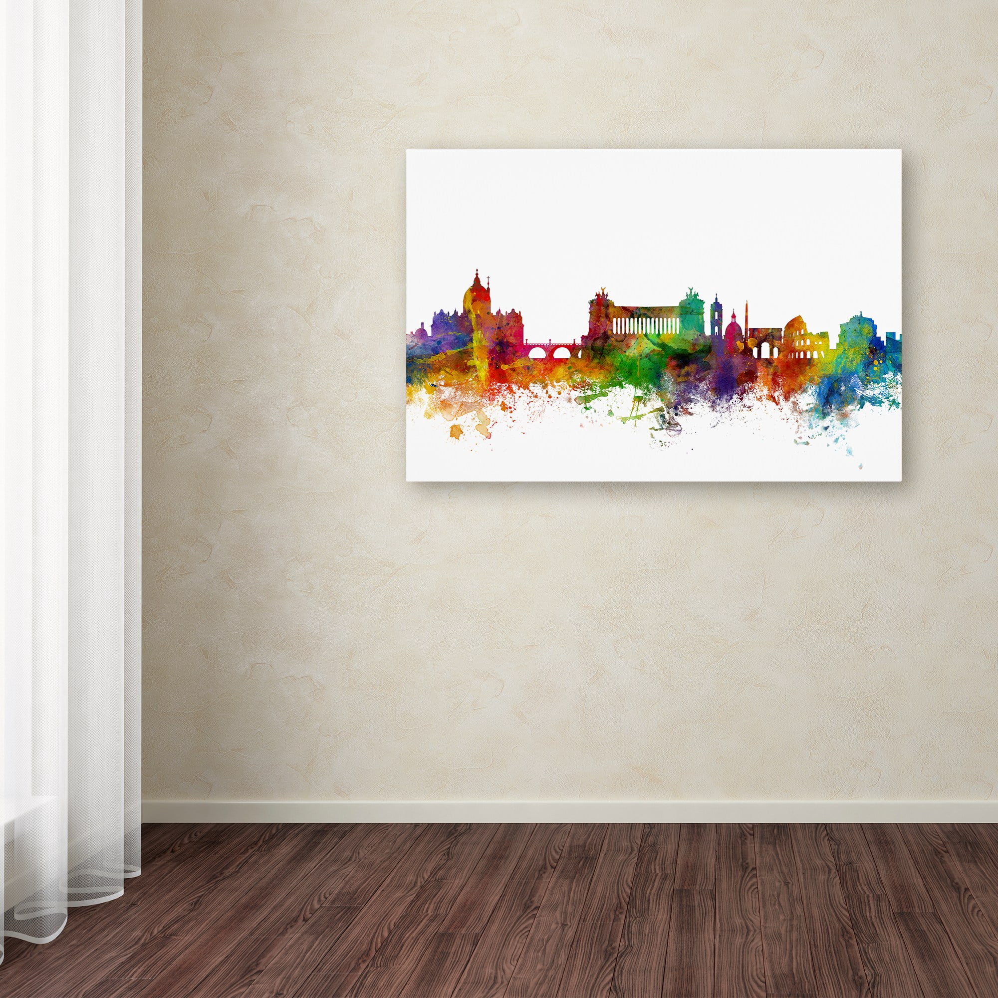 Trademark Fine Art "Rome Italy Skyline White" Canvas Art by Michael Tompsett