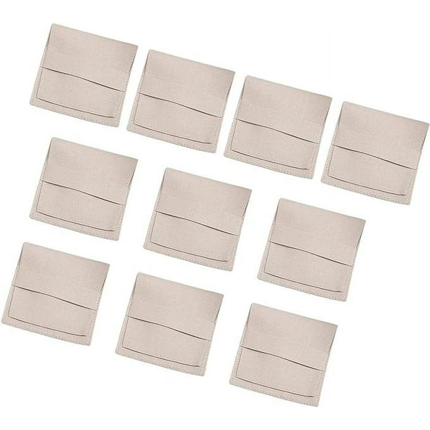 Xiao Hua Bolsa de microfibra para guardar joyas, ideal para fiestas, bodas, pendientes y audífonos, beige, 8 x 8 cm, 10 unidades.