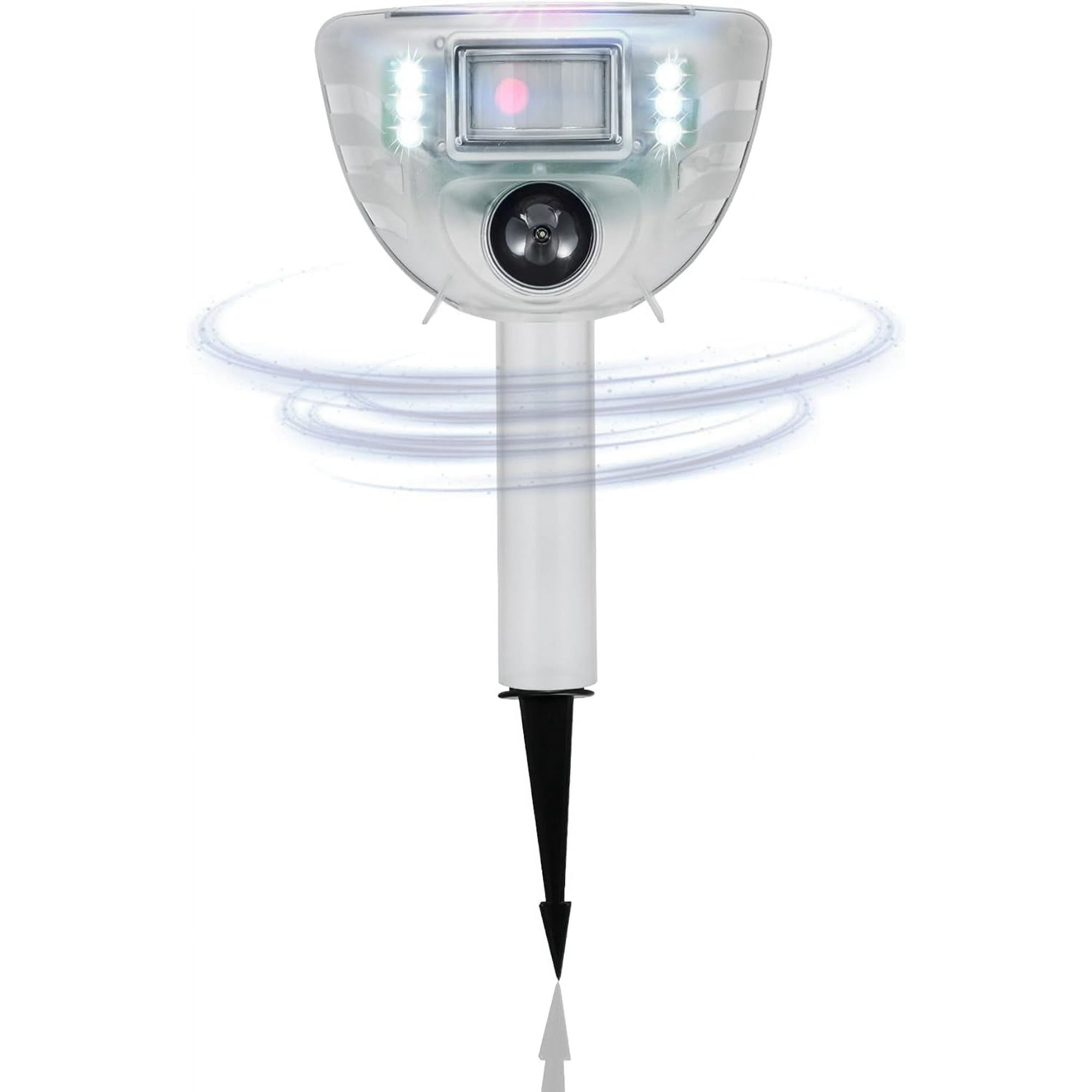Outdoor Smart Animal Repellent, Ultrasonic Wave, Solar Power Supply, LED Light, Moisture Resistant, Waterproof, Bluetooth App Compatible, Bird, Fox, Deer, Cow, Rat, Dog, Cat, Racoon, Bat
