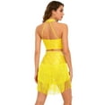 thumbnail image 4 of inlzdz Women Latin Dance Set Rhinestones Crop Top Fringe Short Skirts Modern Dancing Outfits Yellow M, 4 of 5
