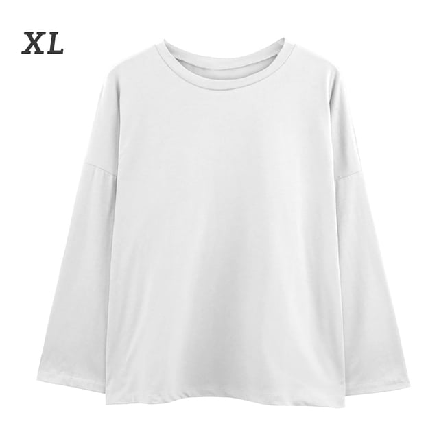 Camiseta de mujer Blusa suelta de manga larga de color sólido Blusa tipo sudadera, Blanco, XL Sweethay AP001130-07