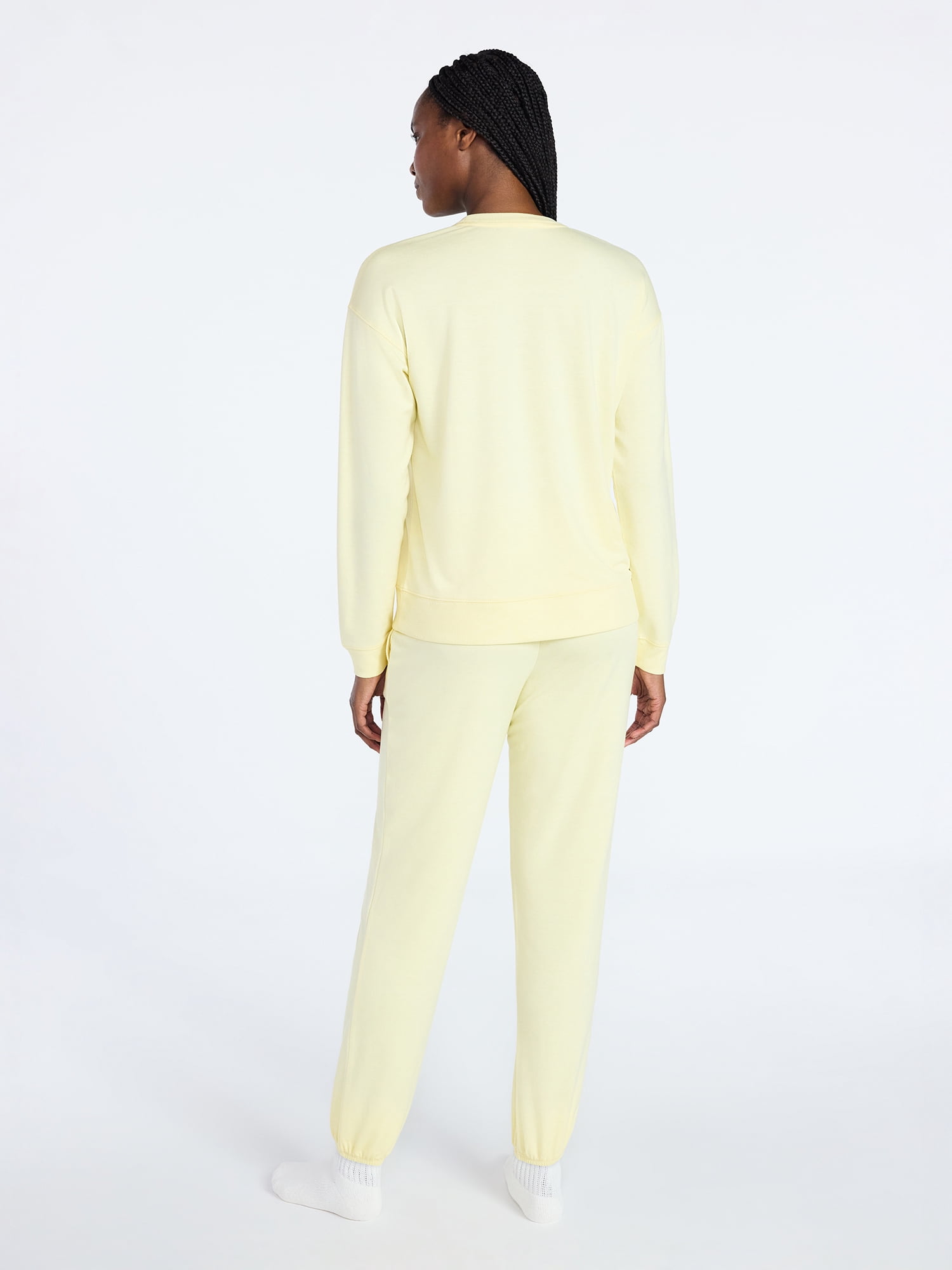 Joyspun Women's French Terry Long Sleeve Sleep Top and Joggers Lounge Set, 2-Piece, Sizes XS-3X