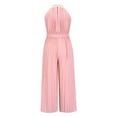thumbnail image 4 of TAIAOJING Jumpsuits for Women Casual Solid Neck Hanging Sleeveless Pleated Jumpsuit Backless Button Belt Rompers, 4 of 6