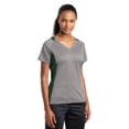 thumbnail image 4 of Sport-Tek Ladies Heather Colorblock Contender V Neck Tee-L (Vintage Heather/ Forest Green), 4 of 6