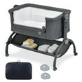 thumbnail image 2 of Costway  3-in-1 Portable Baby Bassinet Bedside Sleeper Cradle with Mattress& Storage Basket Gray, 2 of 10