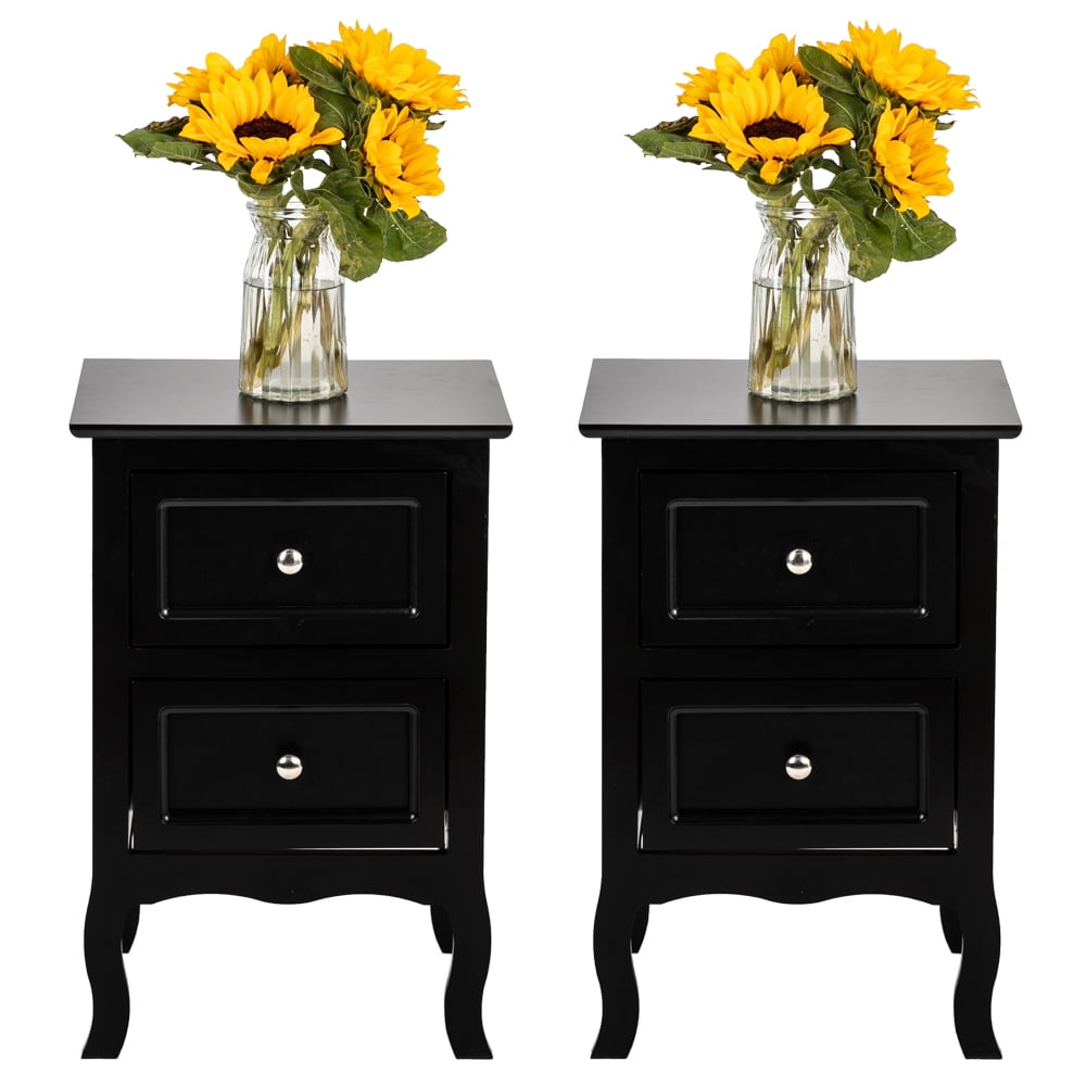 Veryke 2 Piece Bedroom Bedside Table, Double Layer Nightstand End Table Set of 2 - Black 