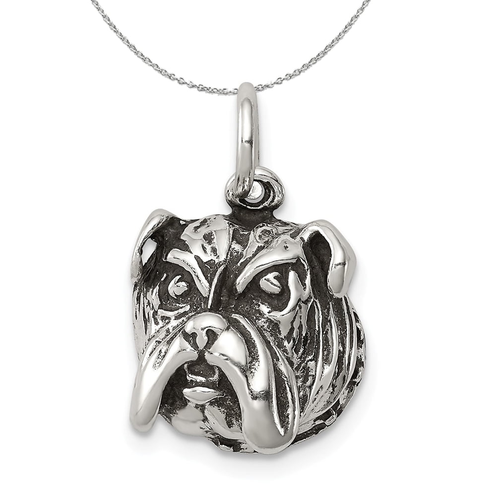 Sterling Silver Jewelry Pendants & Charms Solid Antiqued Bulldog Pendant 