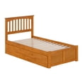 thumbnail image 2 of HomeStock Mid-Century Marvel Twin Solid Wood Platform Bed with Footboard & Twin Trundle in Light Toffee, 2 of 9