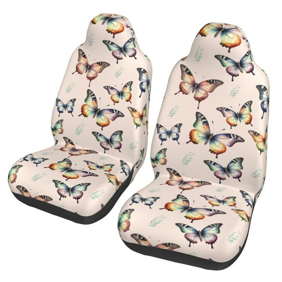 TEQUAN Front Seat Covers, Pink Watercolor Butterflies Pattern 2 Piece Car Seat Cover Fit Most Car SUV Truck Van