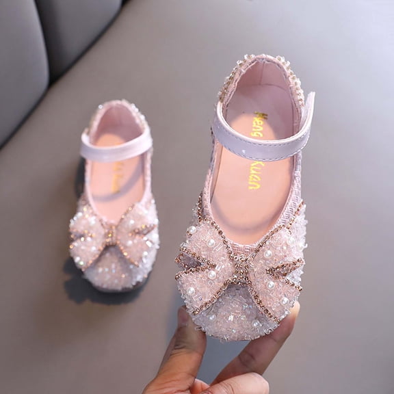 hengsof Girls Sparkly Rhinestone Pearl Bow Flats Fashion Sequins Ballet Shoes Soft Sole Comfort Stretch Princess Party Sandals