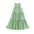 thumbnail image 4 of Mlqidk Dress for Girls Size 10-12 Crew Neck Sleeveless Ruffle Preppy Dresses Summer Girls Trendy A-Line Flowy Beach Solid color Midi Dress Mint Green 7-8 Years, 4 of 4