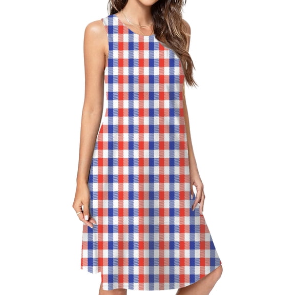 White Red Blue Tartan Plaid Spring Summer Dresses For Women Fashion Dress Casual Sleeveless Loose Sundress With Pockets