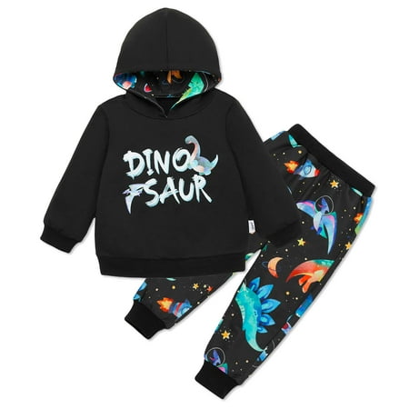 

Toddler Boys Printed Outfits Set Long Sleeve Tops Sweatshirt Hoodies +Pants Clothes - DINOSAUR 12-18 Months