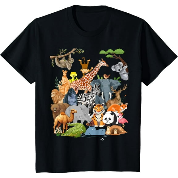 Boys Kids Wildlife Zoo Day Party Cute 22 Animals T-Shirt