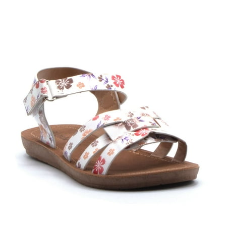 

Little Girls Urban Strappy Slip On Footbed Rubber Sole Slides Sandals Shoes Floral 1
