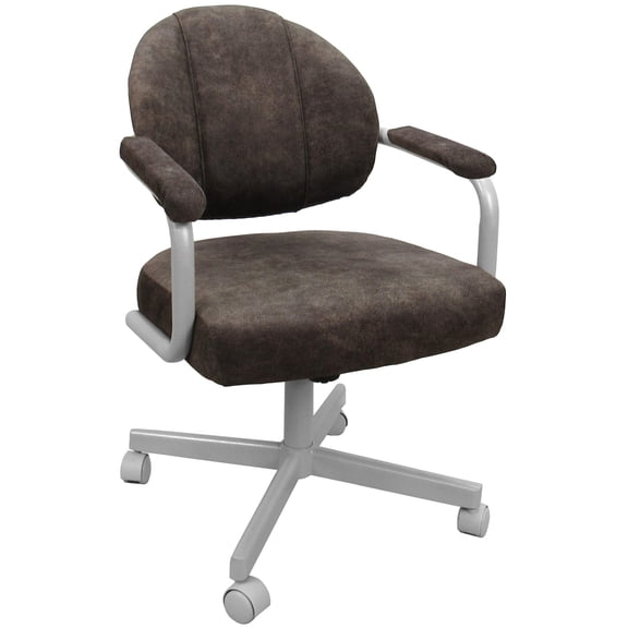 M-70 Swivel Metal Dining Caster Chair - Outlier Ash Brown Fabric - White Frame
