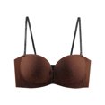 thumbnail image 4 of Women's Strapless Closure Push-Up Bra Padded Bandeau Bras Wavy Trim Seamless Bralette Khaki S, 4 of 5