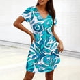 thumbnail image 4 of Nmnitkp Dresses for Women Casual Summer T-Shirt Dress, V-Neck Short Sleeve Empire Waist Loose Fit Flowy Mini Dress with Pockets, Solid Color for Everyday & Vacation Wear Light Blue,M, 4 of 7