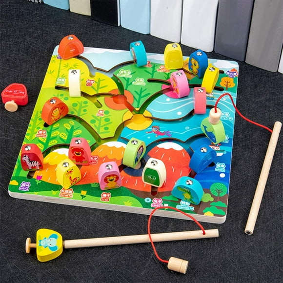 Wooden Fishing Game Puzzle Labyrinth Board Game Learning Animal