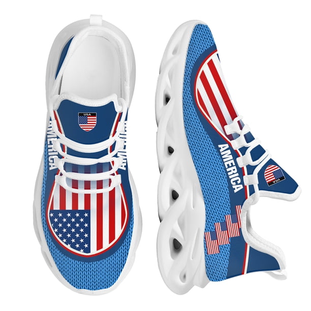 Zapatillas deportivas para correr con diseño de bandera de EE. UU., resistentes al desgaste, con plataforma, deportivas, ligeras, para caminar