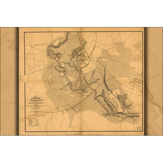 24"x36" Gallery Poster, Map of the battle fields of the Wilderness 1865