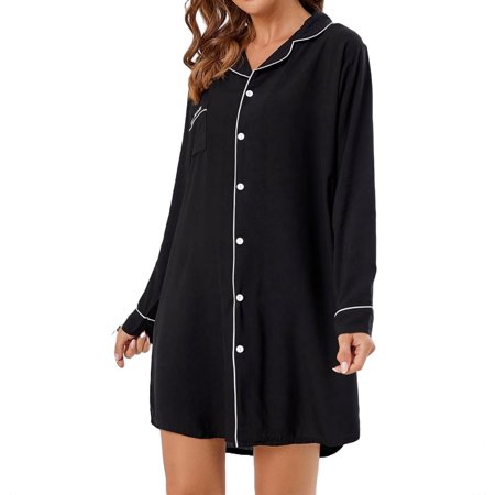 

Womens Nightgowns Sleepdress Letter Button Front Sleepshirts Black S