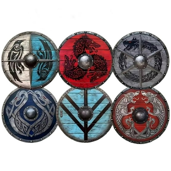 Wooden Coasters for Drinks 6Pcs Viking Shield Pattern Desktop Heat Mats Coffee Mug Coasters Decorative Cup Coasters For Office Home Decor