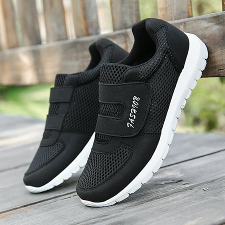 

eczipvz Men Shoes Men s 2023 New Hook Loop Solid Color Fly Woven Mesh Breathable Running Shoes Slippers Men Indoor Sneaker (Black 11)